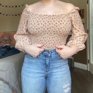 Puffy Sleeve Floral Crop Top